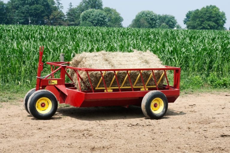 A cattle hay feeder on wheels which can qualify for farm tax deductions